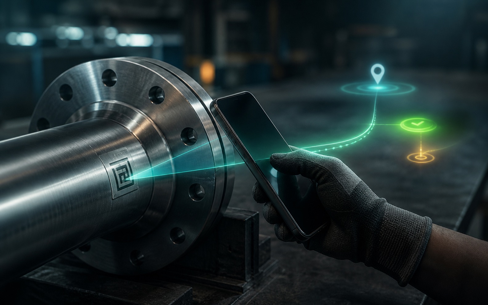 Mobiler Scan eines industriellen Rohrbauteils mit digitaler Statusspur